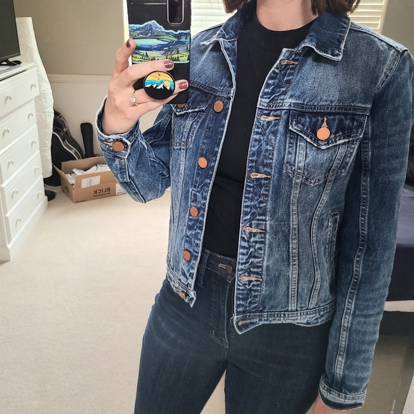 BlankNYC Cropped Denim Jacket, XS, Blue w/Copper Hardware - Picture 2 of 8